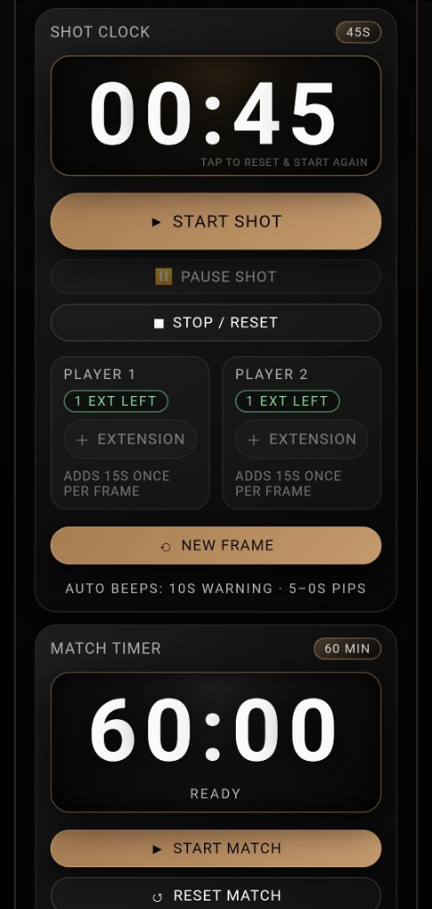 Advanced match clock with shot clock and match timer